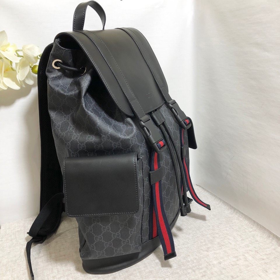 【98新】gucci古驰新款黑色双g双肩包大号男包运动登山包