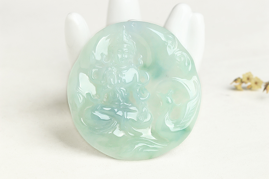 源头好货四会拍卖天然翡翠a货老坑冰糯种观音吊坠24.68克一元拍卖