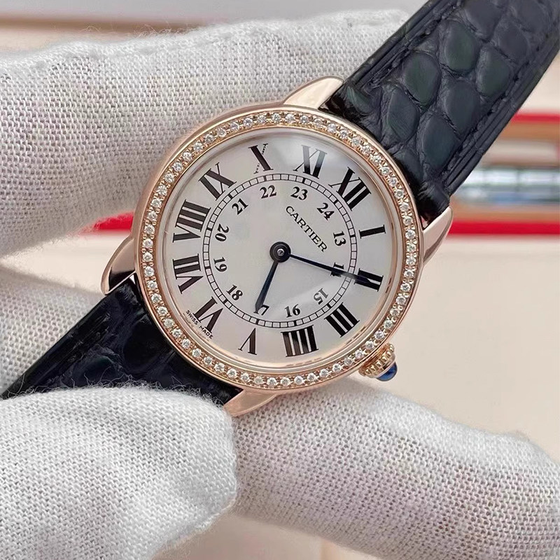 [9.8新]卡地亚rond伦敦系列后镶钻18k玫瑰金石英女表w6701007正品
