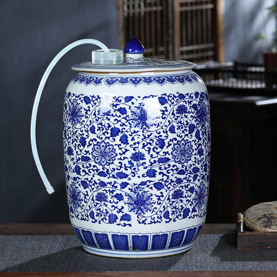 Jingdezhen Blue and White Ceramic Water Tank 20/30/50 Jin 순수한 물통 차 저장 탱크 수도꼭지 냉수 주전자 Jingdezhen Blue and White Ceramic Water Tank 20/30/50 Jin 순수한 물통 차 저장 탱크 수도꼭지 냉수 주전자
