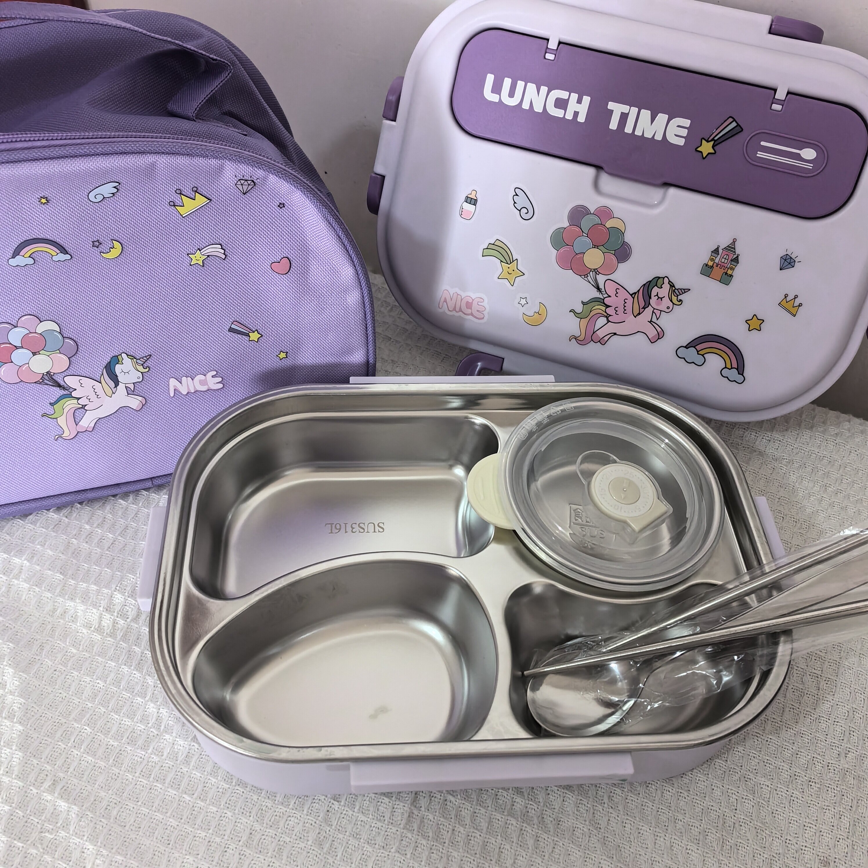 316不锈钢保温儿童饭盒学生冬季天分四格便当餐盒小学生专用餐盘