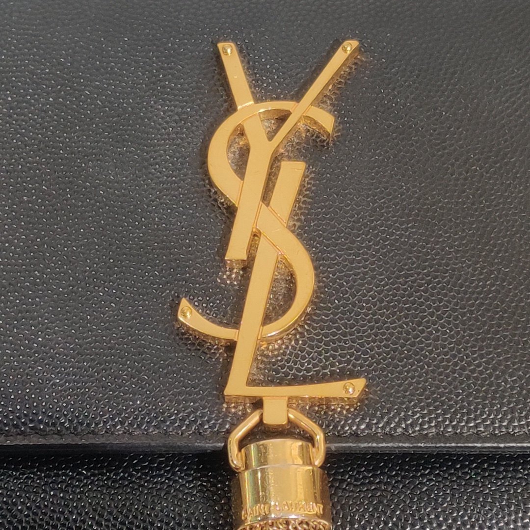 [9.8新]ysl圣罗兰黑金kate荔枝纹牛皮流苏包单肩斜挎女包专柜正品