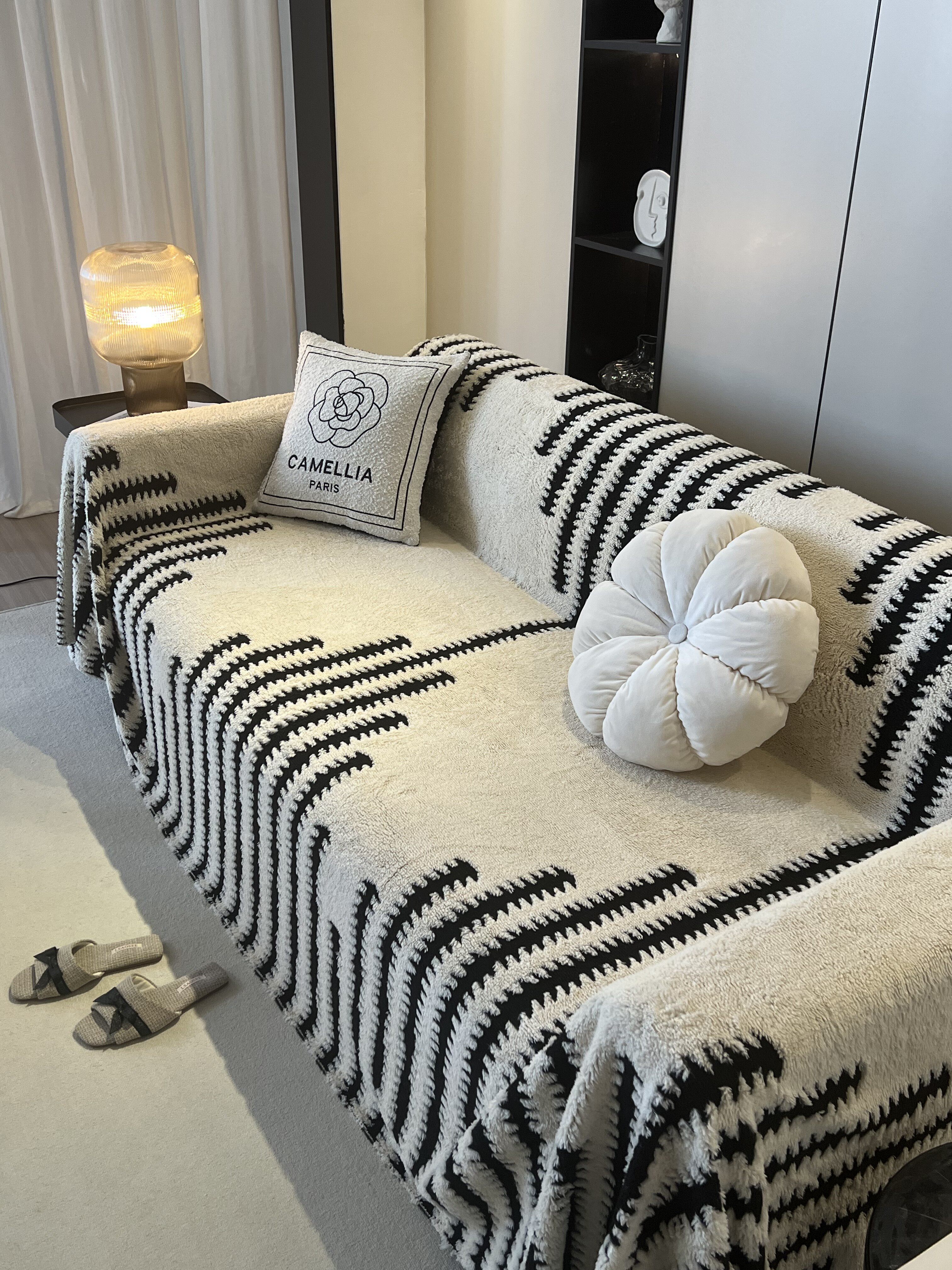 中古风新款沙发盖布高级感秋冬季毛绒沙发巾一整张全盖沙发毯坐垫