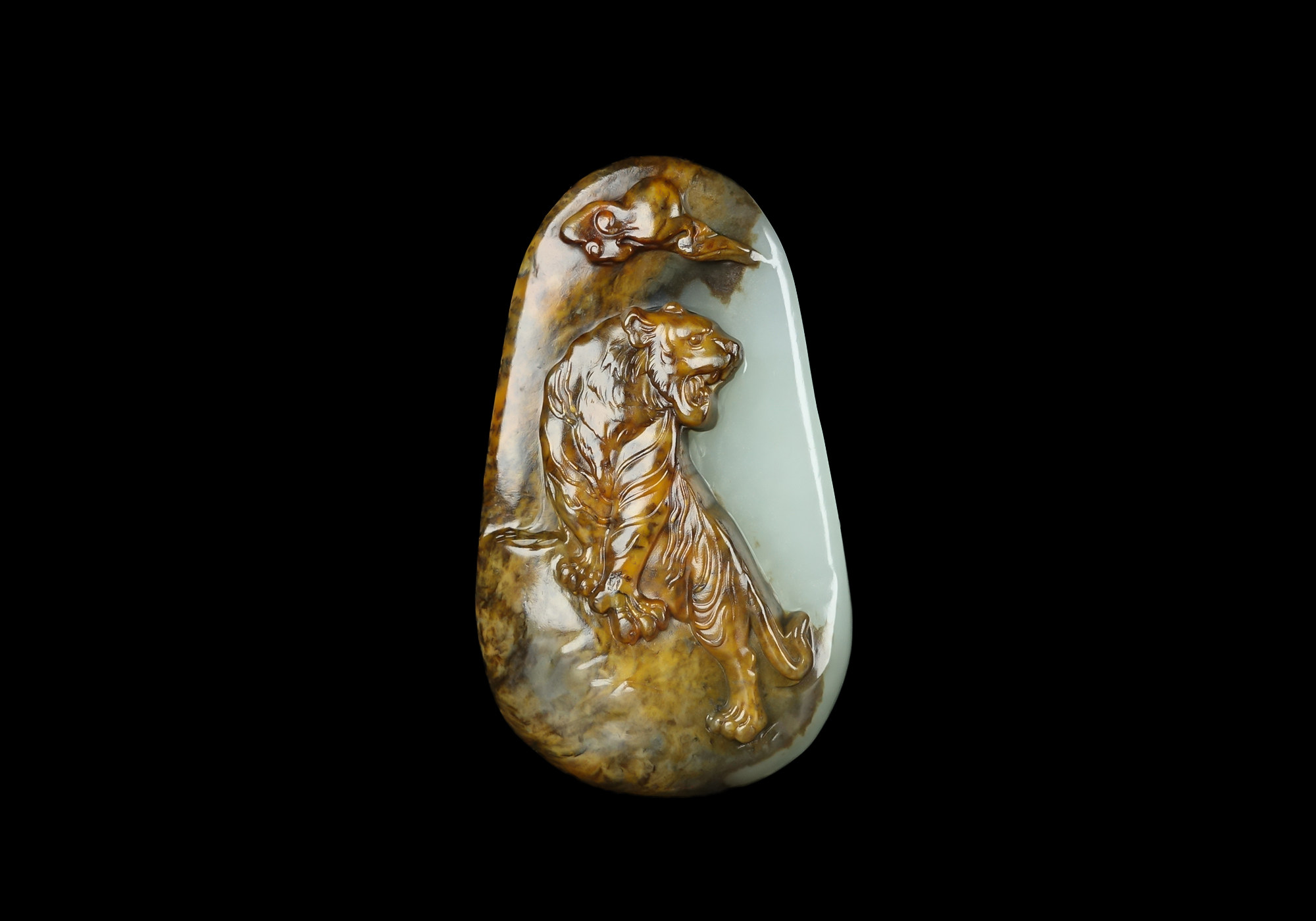 时晓铎玉雕工作室 免保【虎啸山林】省级大师时晓铎和田玉白玉生肖虎