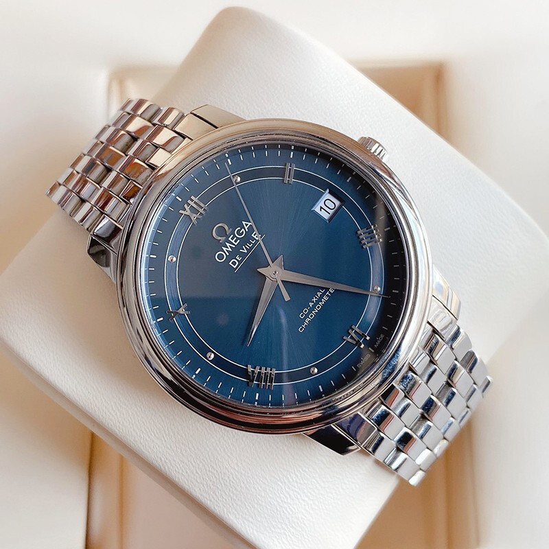 8新]欧米茄蝶飞424.10.37.20.03.002蓝盘银针自动机械男表