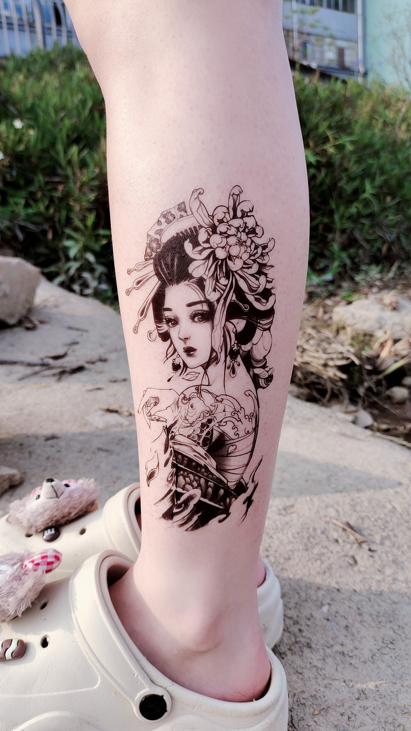 纹身贴防水持久女艺妓花臂虞姬性感艺伎美女遮瑕手臂腿部仿真贴纸