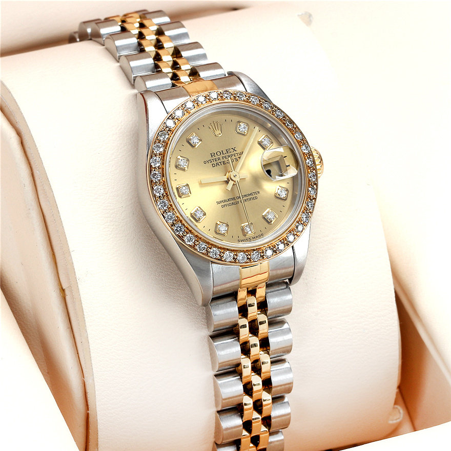 一口价正品[9.8新]劳力士18k金日志型后钻自动机械手表女士69173