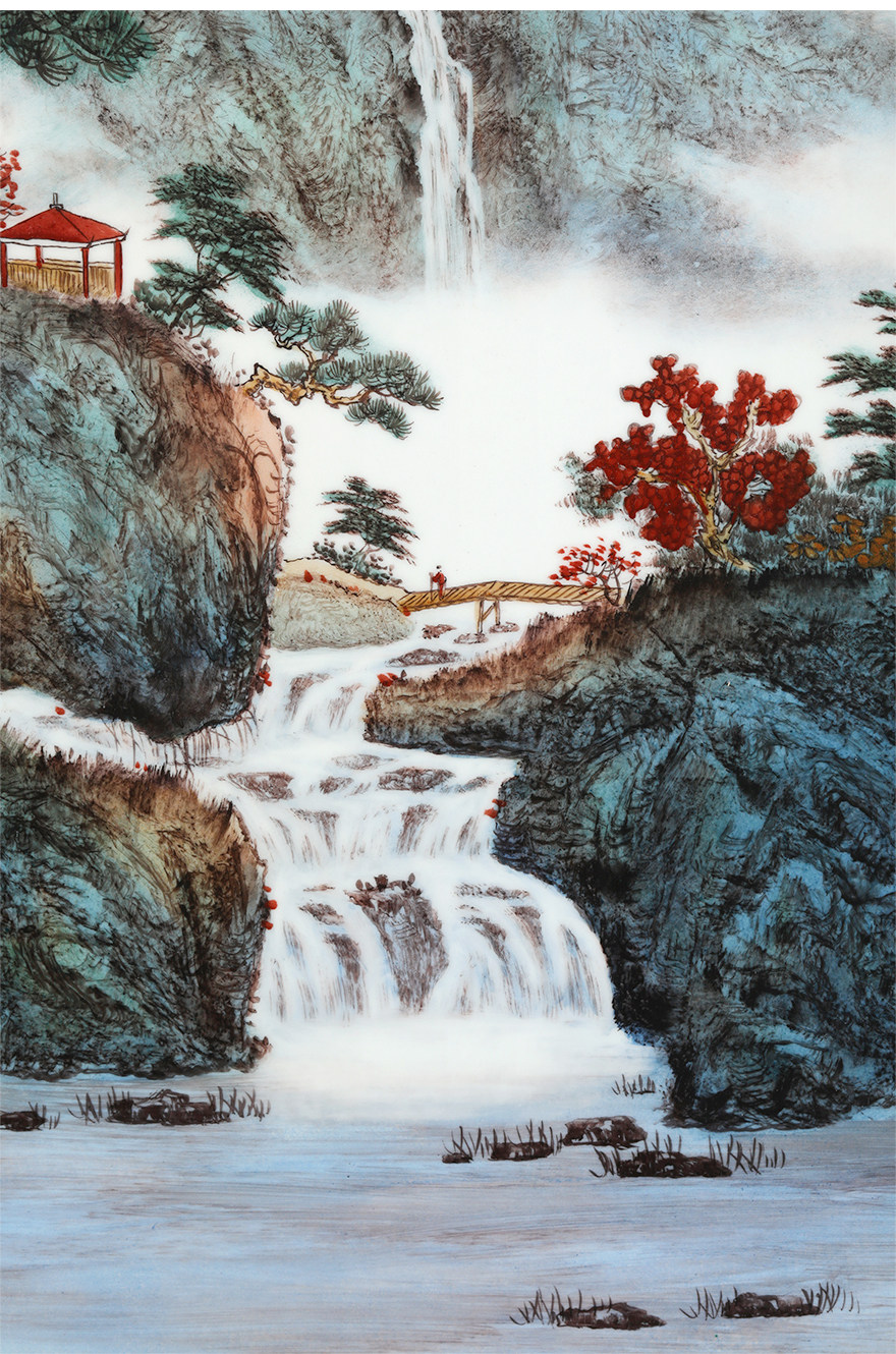 非遗传承人杨文华作品《旭日东升》 景德镇手绘山水瓷板画