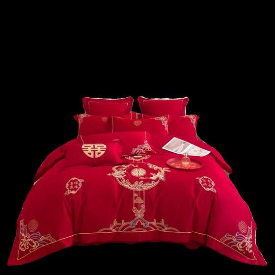 High-end new Chinese wedding four-piece set big red embroidered quilt cover cotton wedding sheet dowry bedding
High-end new Chinese wedding four-piece set big red embroidered quilt cover cotton wedding sheet dowry bedding