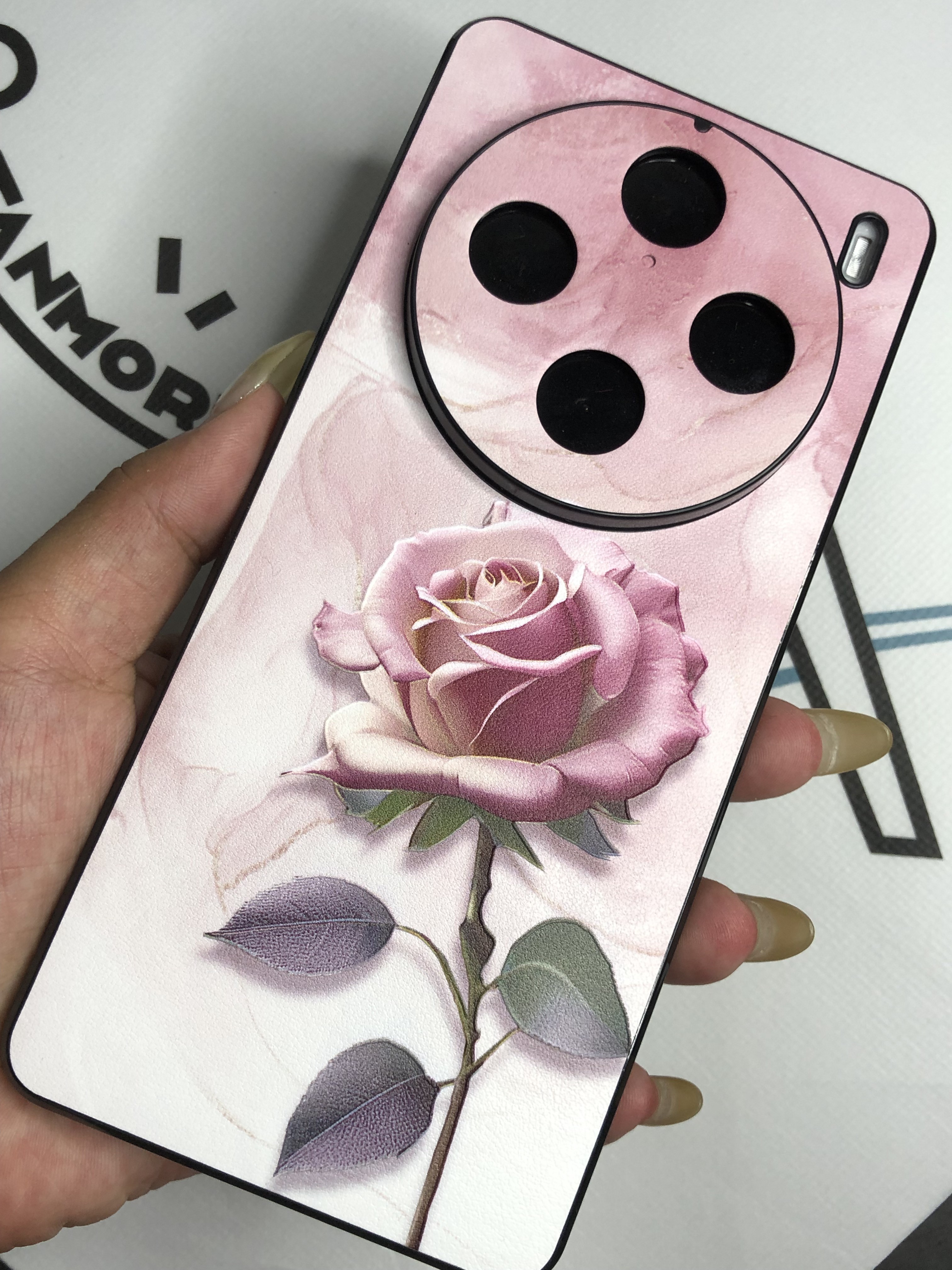 晕染水墨粉玫瑰适用vivos19手机壳女神vivox100spro个性100pro皮纹90
