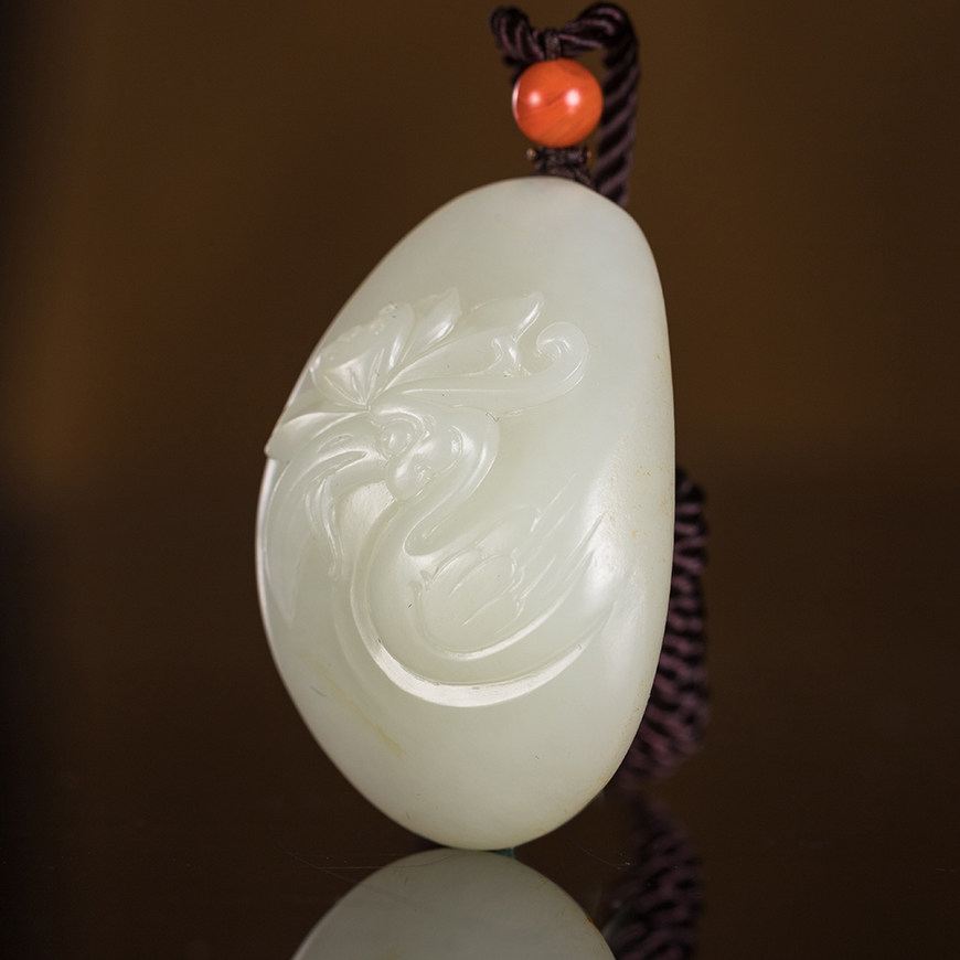 省级玉雕大师仝杰作品新疆和田白玉籽料一路连科白鹭莲花22克挂件