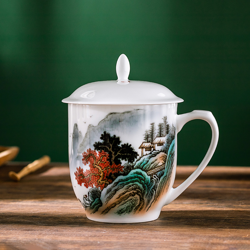 Reworked landscape tea cup National Master Liu Pei Bamboo with cover Master's cup Mao porcelain Cup Health Porcelain Cups High-end Gifts-Taobao