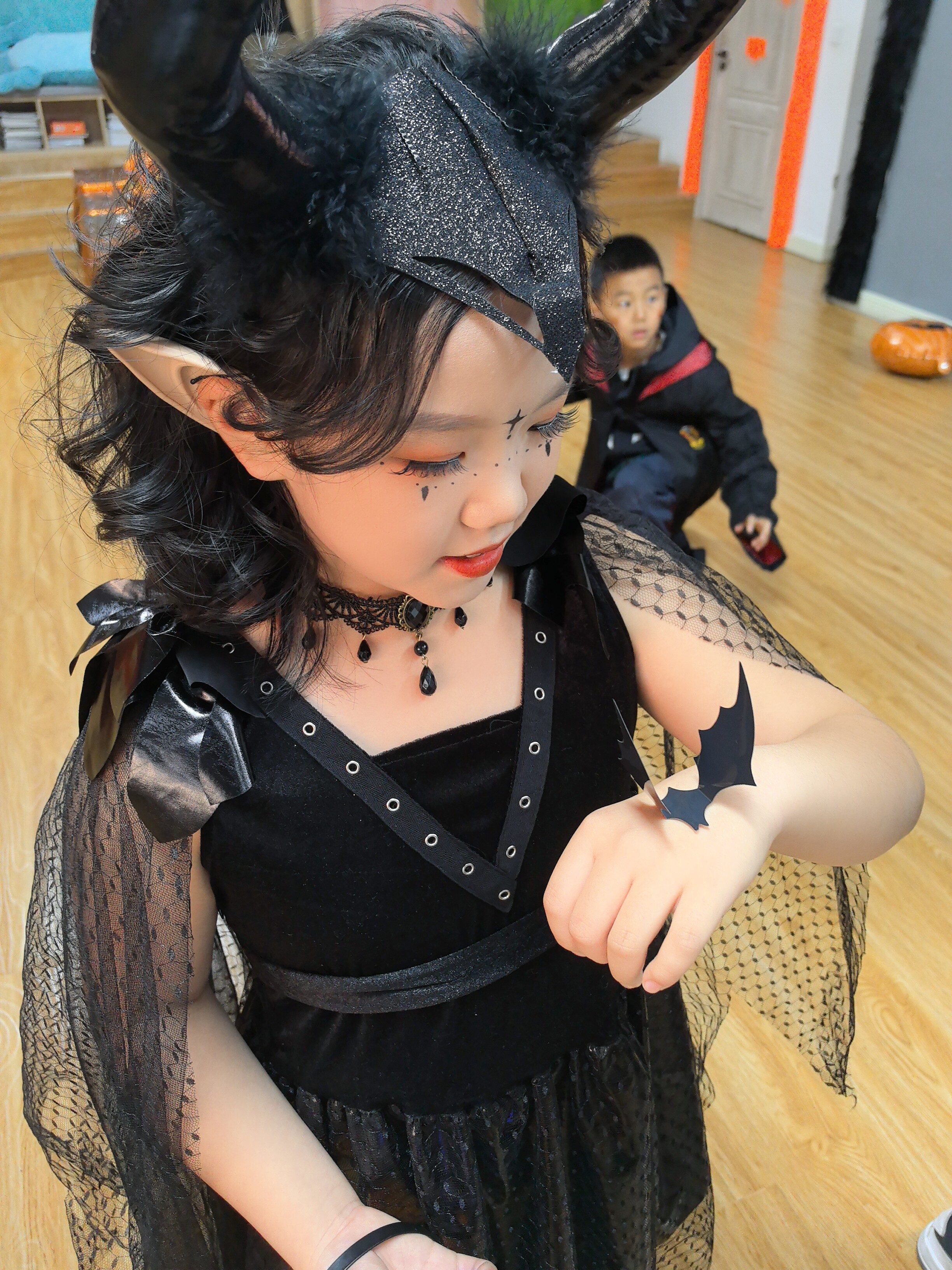 儿童万圣节暗黑天使吸血鬼cosplay服黑色精灵恶魔舞台演出连衣裙