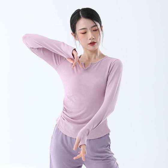 현대 재즈 댄스 연습 의류 상단 v- 넥 긴 소매 손가락 스트레치 니트 모양 훈련 의류 기본 훈련 옷 현대 재즈 댄스 연습 의류 상단 v- 넥 긴 소매 손가락 스트레치 니트 모양 훈련 의류 기본 훈련 옷