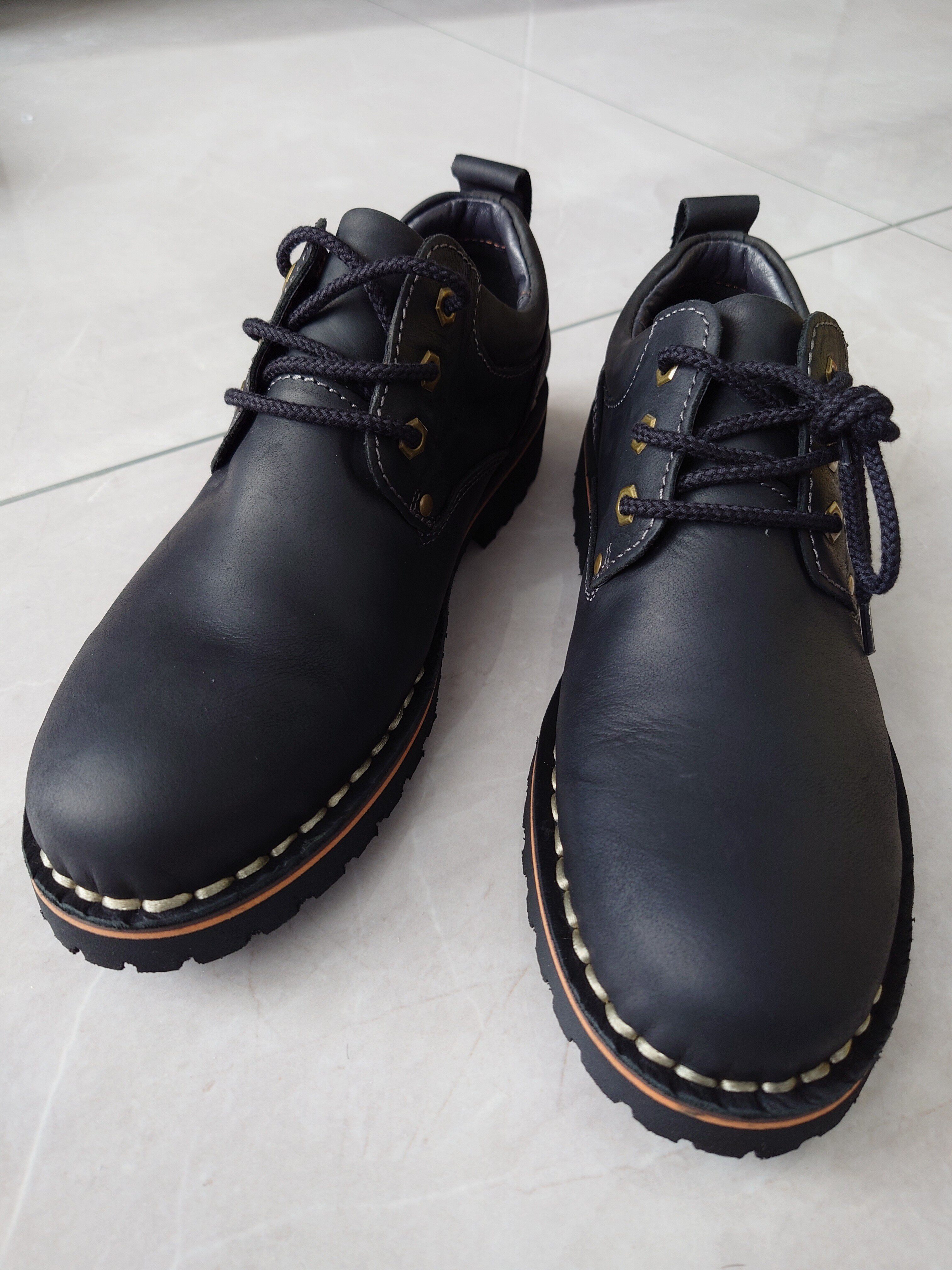 劳克士男鞋秋季真皮大头工装鞋厚底鞋子低帮圆头马丁鞋休闲皮鞋男