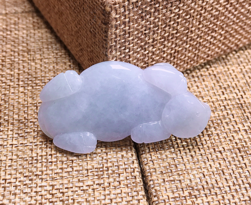 天然a货翡翠立体牛牌挂件 冰糯种紫色生肖牛玉吊坠正品 27.66克