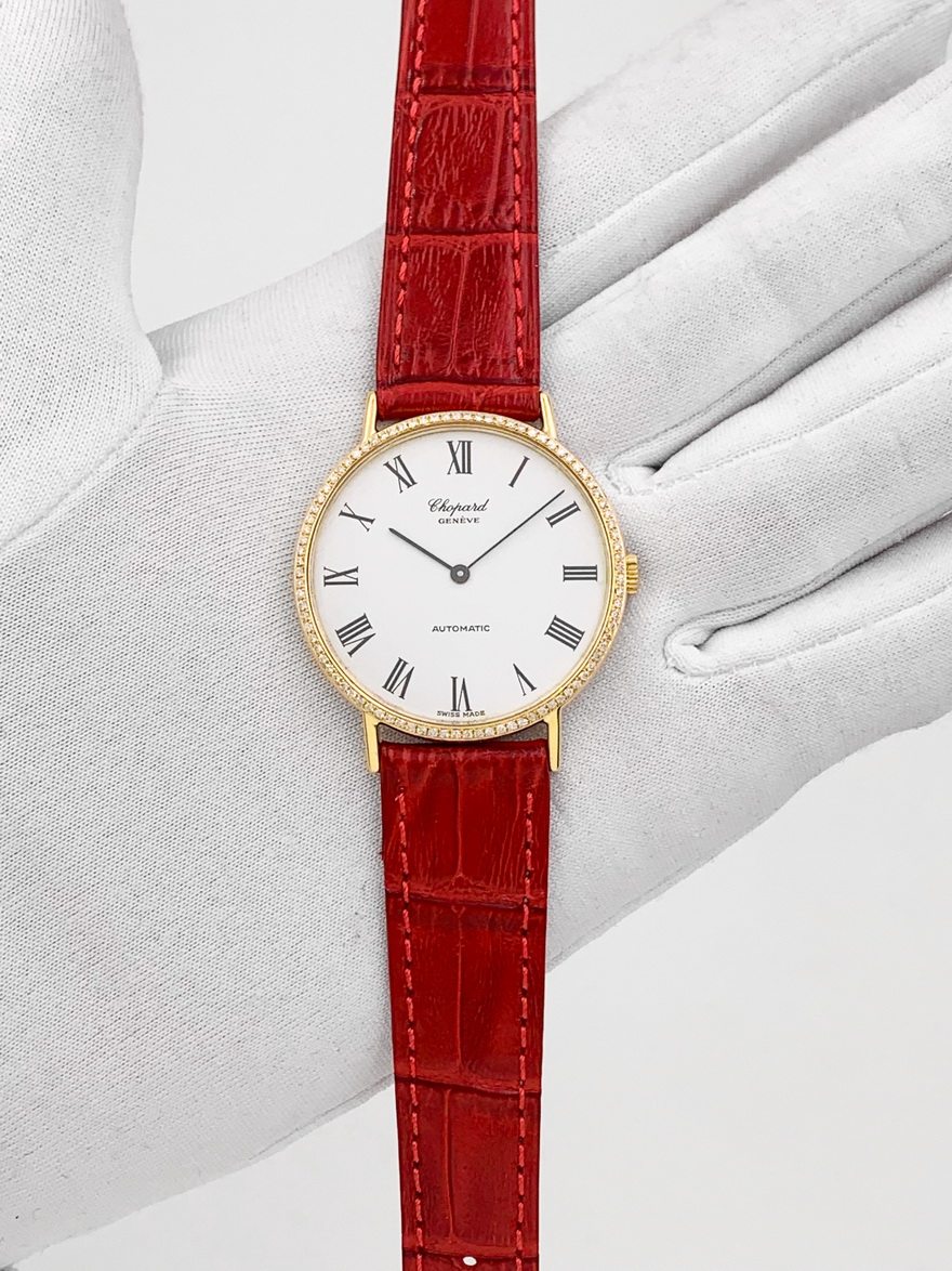 8新]公价约15万萧邦手表女18k黄金后镶钻自动机械腕表 - 拍卖