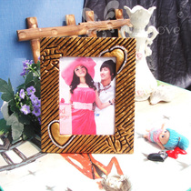 Retro Chinese solid wood carved photo frame horizontal home style hand-painted photo frame addition gift
