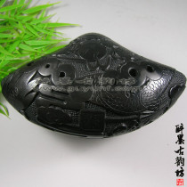 Yins Pottery Xun Professional musical instrument Xun Eight-hole black pottery relief Crescent-shaped Xun Fine performance Yins Xun