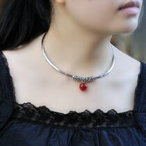 National vintage Chinese style Miao silver red agate collar womens original handmade ethnic wind jewelry