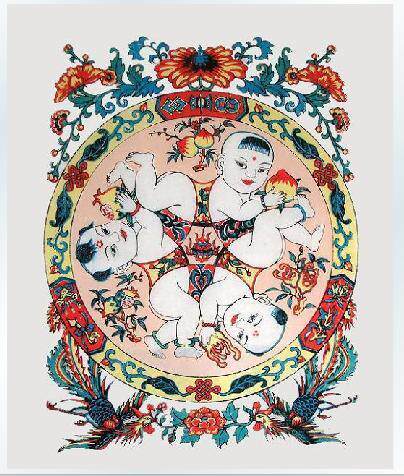 武强木版水印年画《六子争头》尺寸42*65厘米|收藏品|国礼