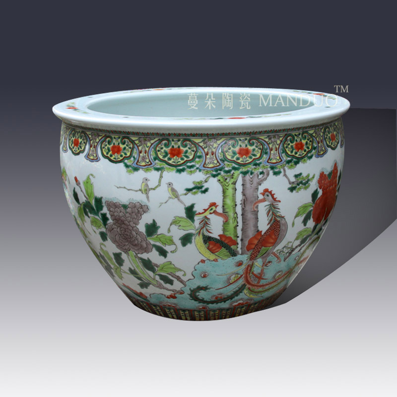 Jingdezhen hand - made color porcelain VAT antique classical big cylinder imitation of the qing dynasty porcelain cylinder