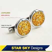 Star Zhao ● Mens Golden Arodite Cufflinks Nebula Sleeve Round Auspicious Shirt Button Gift Box XK1538
