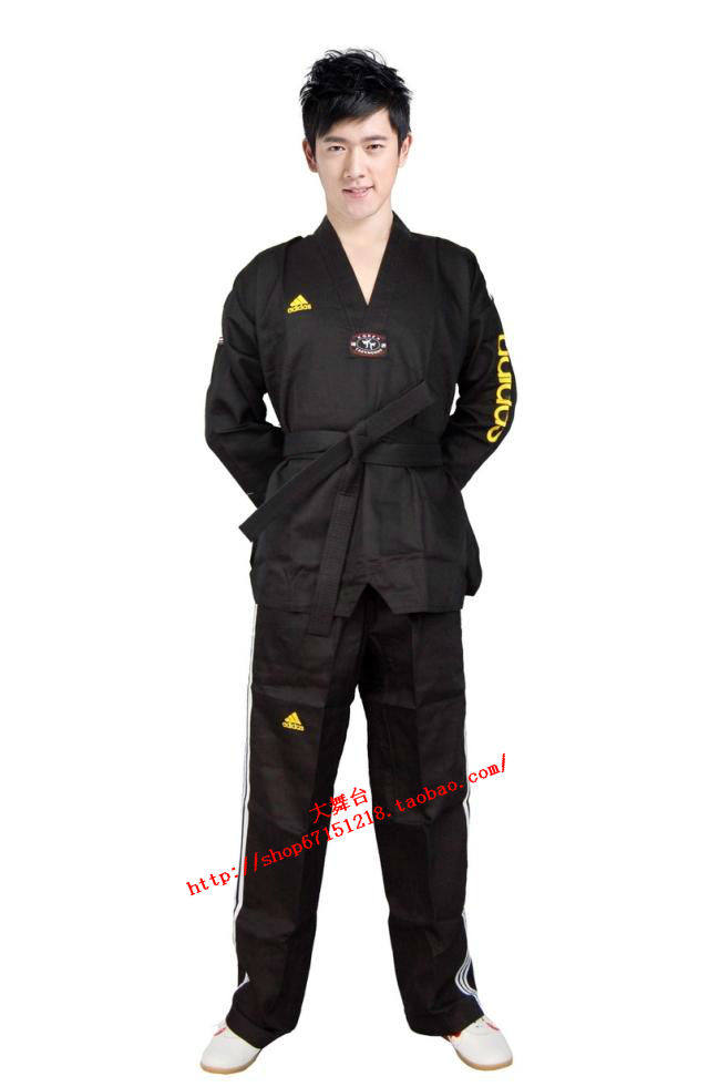 道服 教练跆拳道服装 黑色跆拳道道服 条纹布料 跆拳道教练服