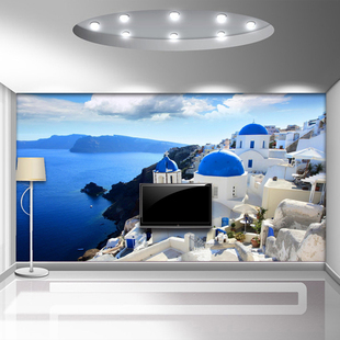 颐雅大型壁画3d立体希腊风景地中海爱琴海客厅电视背景墙壁纸墙纸