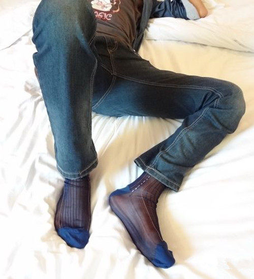 男袜 锦纶丝袜 老式丝袜 条纹紧口 (黄边藏蓝色)1双包邮