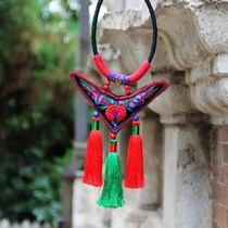 Ethnic Wind Ornaments Original Embroidery Triangle Bright Line Item Circle National Item Ring Hang Pendant Multi-colored