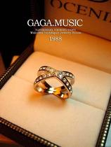 Unique shape European and American Elegant Ornament Cross Crystal Ring Retro Hollowed-out Diamond Ring Finger Ring Tail Ring