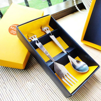 Manufacturer direct sales happy face portable stainless steel tableware gift set fork spoon two piece set 74g
