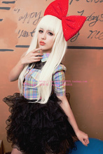 Ladygaga парик cosplay белый рис бал длинные прямые волосы