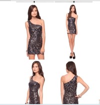 Dance stage bar performance full sequined skirt off-the-shoulder sexy nightclub outfit slanted shoulder one-shoulder dress dress