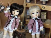6 points YOSD BB BJD SD size ova with red and white lotus leaf collar shirt black ribbon ~