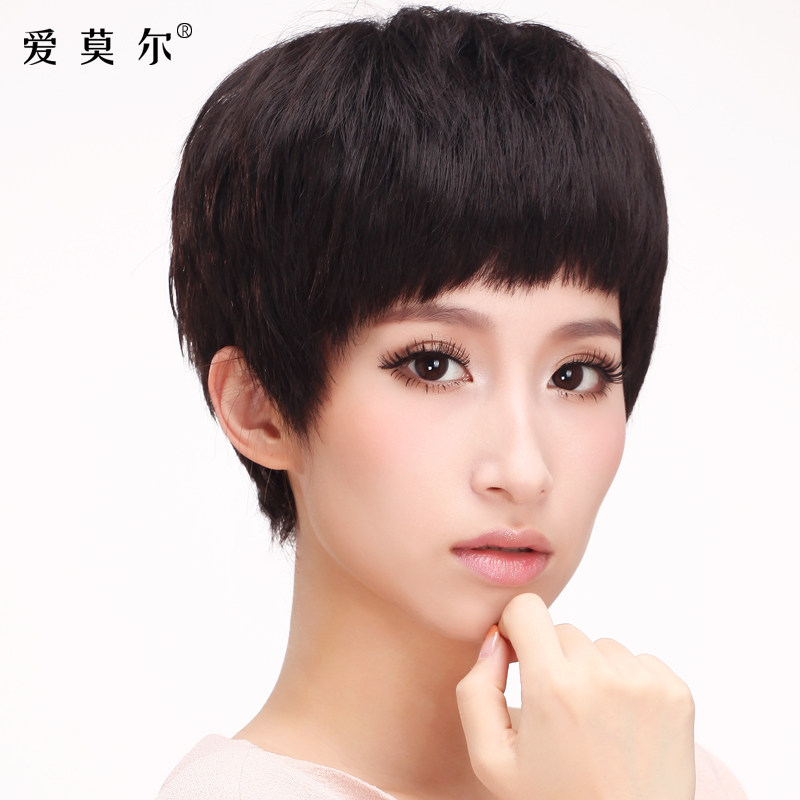 爱莫尔手织真发假发短发女西瓜头假发真人发丝女士假发逼真