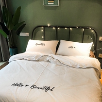 Nordic minimalist full cotton four sets of pure white letters embroidered folk sleeping pure cotton bunk quilts bedding bed bedding