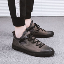 Fall Tide Mens Fashion Board Shoes Lace White Shoes Inner Heightening Casual Shoes Sports Students Leather Face Thick bottom Korean version Mens shoes