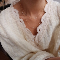 TWOR handmade custom natural small pearl choker long necklace multi-layer simple retro exquisite original