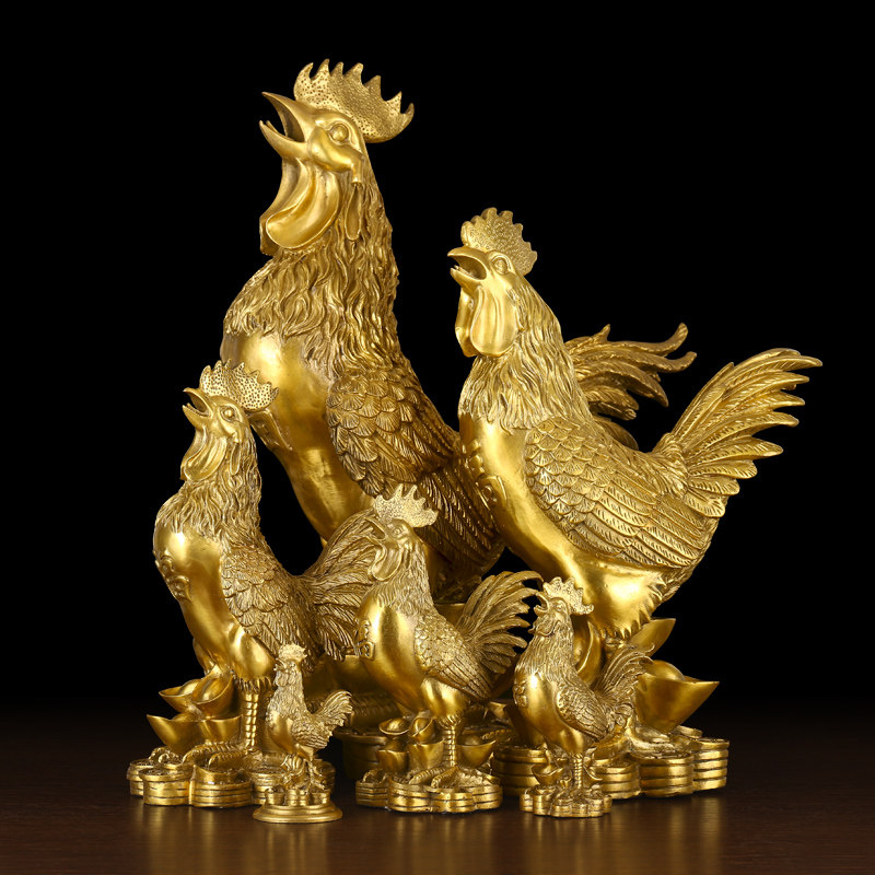开光纯铜鸡生肖摆件大号风水铜鸡元宝招财金鸡公鸡鸡年礼品吉祥物