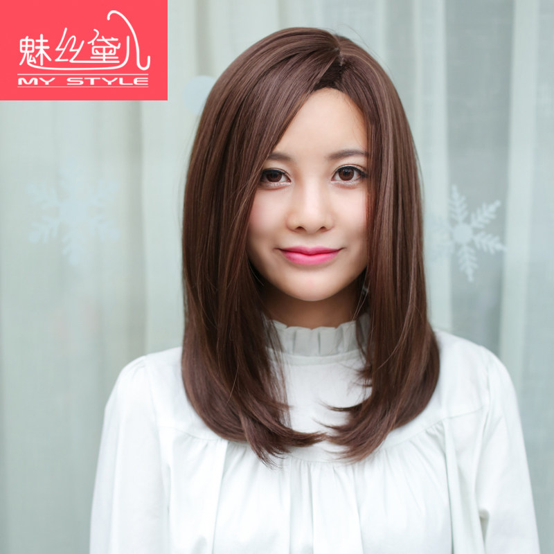 魅丝黛儿柔美偏分中长直发假发女微内扣长发逼真长直发整顶假发套