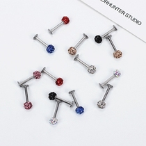 Boutique Shiny Full Drill Ball Ear Bone Nail Titanium Steel Screw Ear Needle Flat-bottomed Earworm Nail Earrings Earrings Earrings Earrings