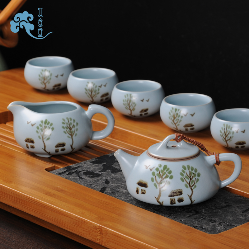 Archaize your up porcelain kung fu tea set ceramic teapot teacup azure open Chinese style restoring ancient ways for its ehrs home