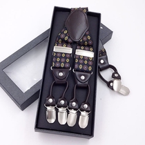 6 clamps for mens harness clip box Elastic Western Pants Harness Six Clips Lengthened Fatter Adults Inglent Tightness Shoulder Strap