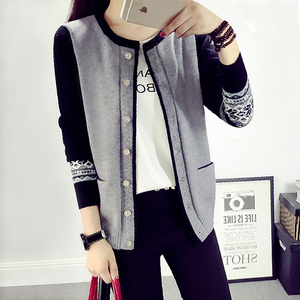 <em>法</em>缇妃莉秋装新款<em>女士</em>复古撞色<em>针织衫</em>外套韩国