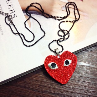 日系潮牌play满钻眼睛爱心吊坠新年开运韩版长款项链女士服装配饰