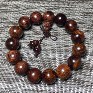 海南黄花梨木老油梨佛珠手串1.5cm正心对眼虎皮纹男女手链高油密