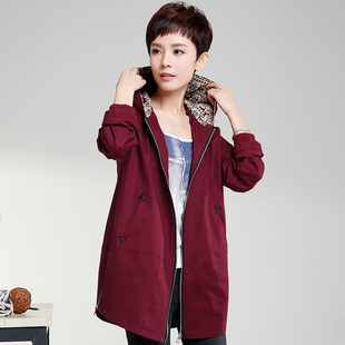 2017春装新款耀阁名典屋专柜正品女装中长款大码纯棉连帽风衣外套