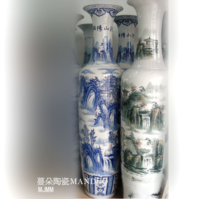 Jingdezhen hand - made landscape 1.8 meters tall vase of large blue and white landscape promotional gift the big vase vase